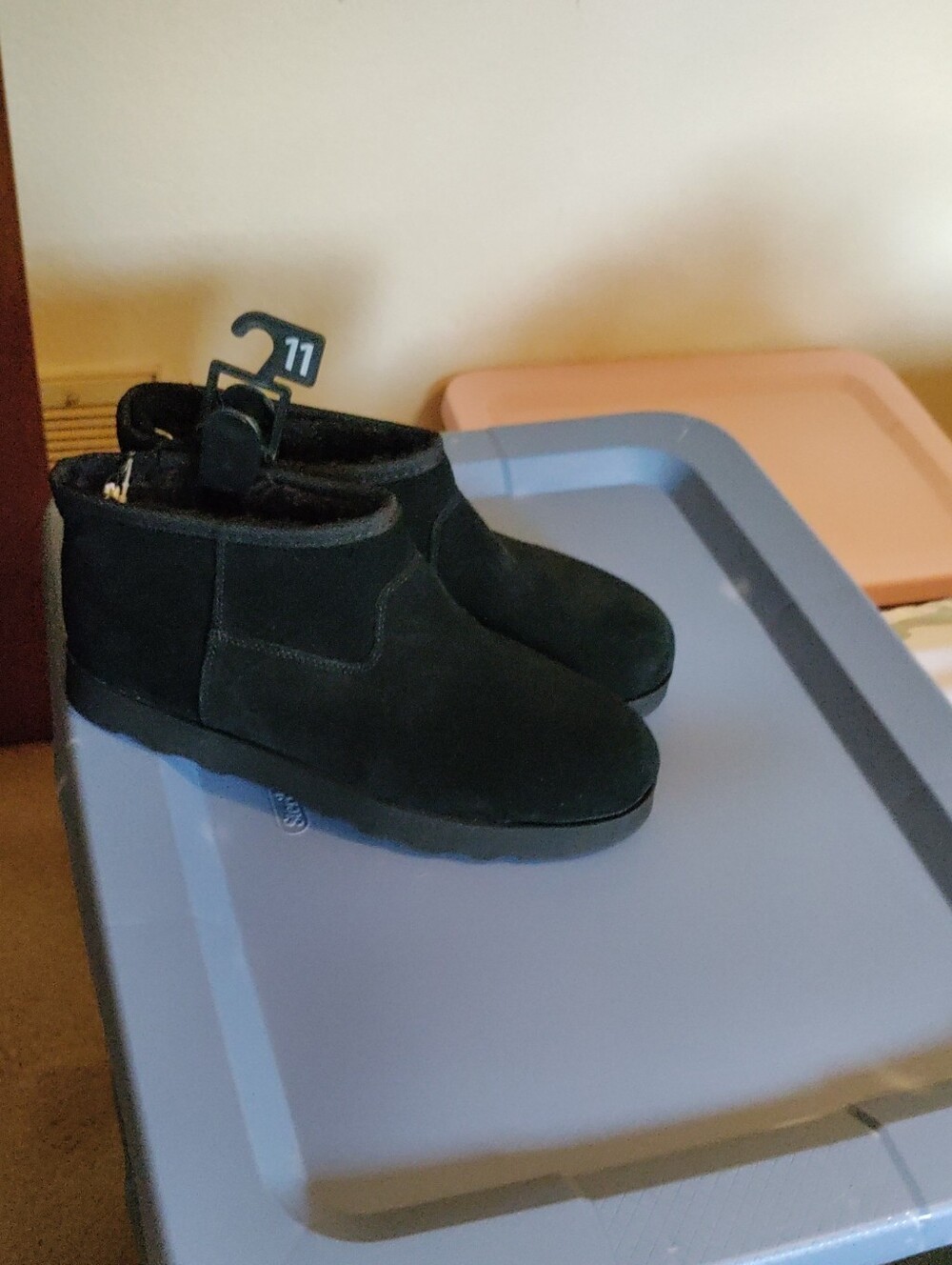 Time and Tru Black Suede Faux Fur Ankle Booties
